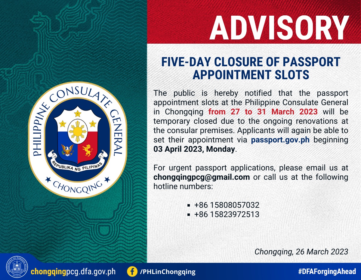 Chongqing PCG Advisory Temporary Closure of Passport Appointment Slots 1